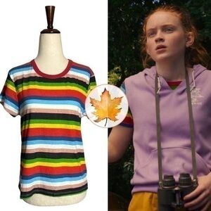 Pam & Gela • Rainbow Retro Striped Tee Top NWOT S ASO Max Mayfield